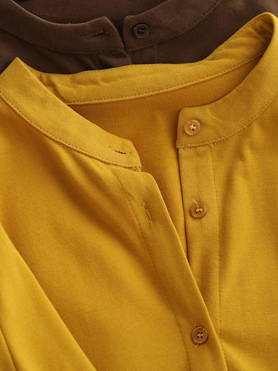 Color Shirt Autumn O-Neck Casual 100%Cotton Pure Women