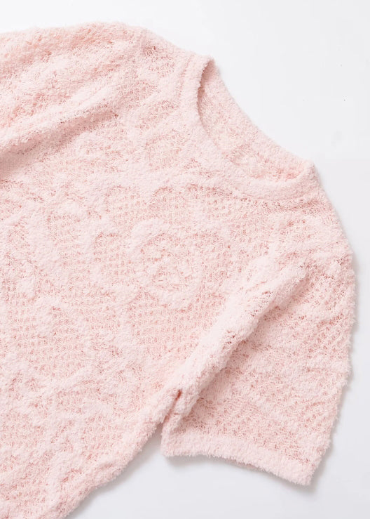 Hollow Shirts Out T Neck Knit O Summer Pink Art