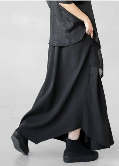 Skirt Bohemian Asymmetrical Fall Black Wrinkled Cotton