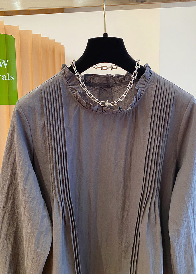 Ruffled Shirt French Fall Patchwork Grey Cotton