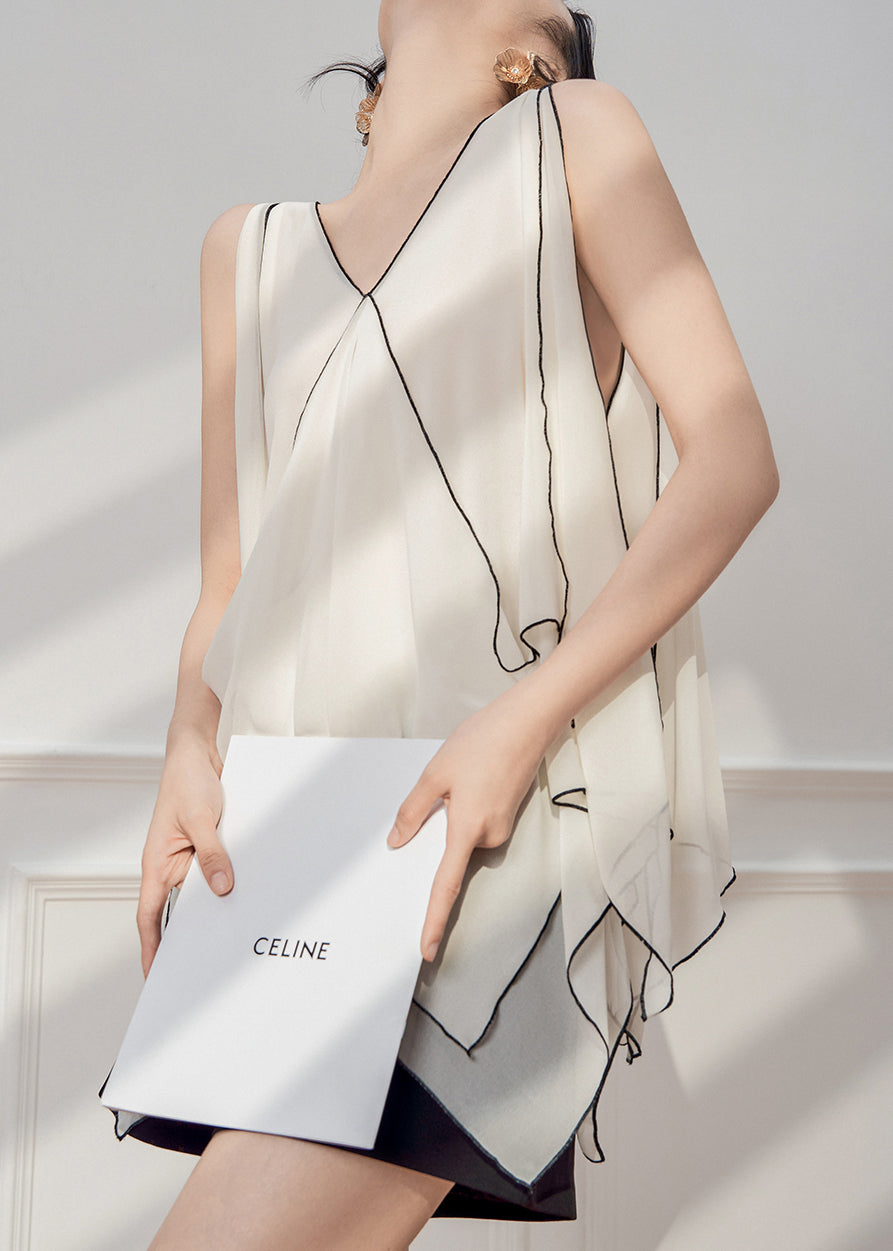 Chiffon French White Patchwork Asymmetrical Sleeveless Tops