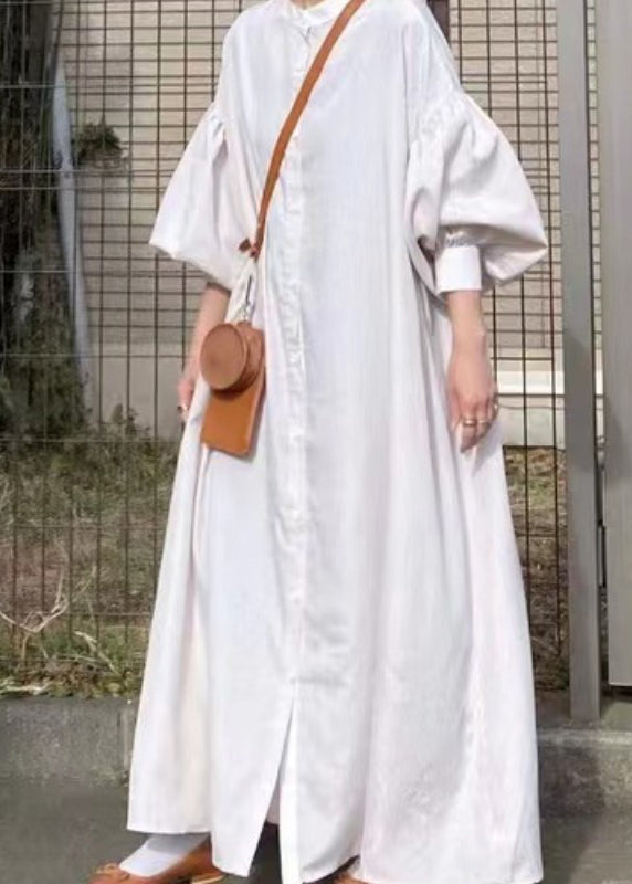 French Sleeve Lantern White Shirt Dresses Oversized Cotton