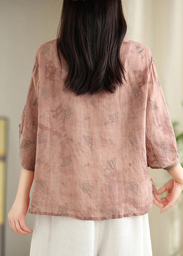 Summer Jacquard Loose Oriental Green Shirt Tops Cotton Button
