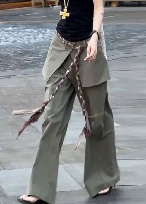 New False Two Green Cotton Fall Pants Pieces High Waist