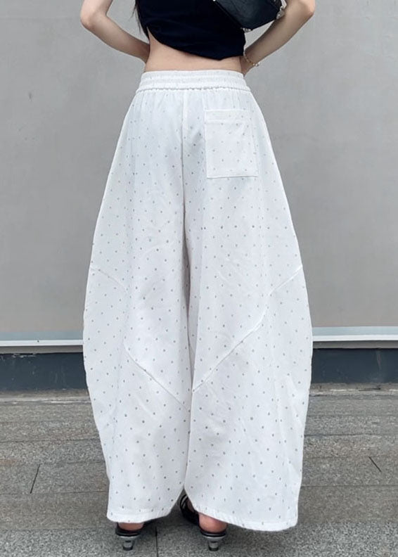 Cotton Grey Pockets Fall Dot Elastic New Wide Waist Pants Leg
