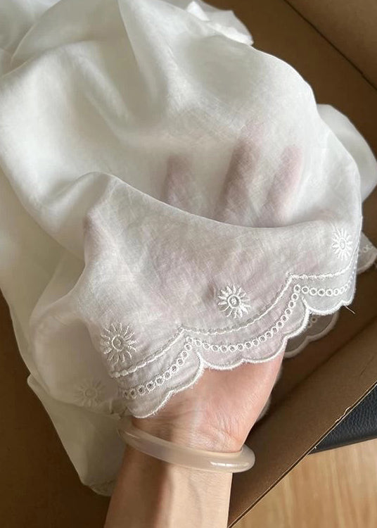 Embroidered Waist Pants New White Linen Summer Elastic Thin