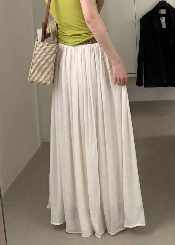 Solid White Waist Cotton Summer Women Wrinkled Elastic Skirts
