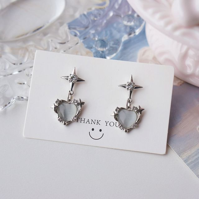 / Rhinestone Heart Earring Drop On Clip