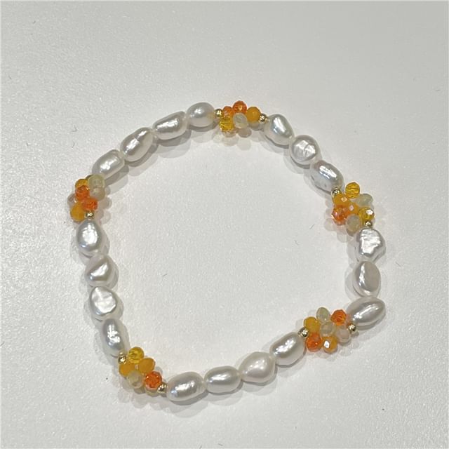 / Bracelet Beaded Bow 925 Pearl Sterling Silver Natural