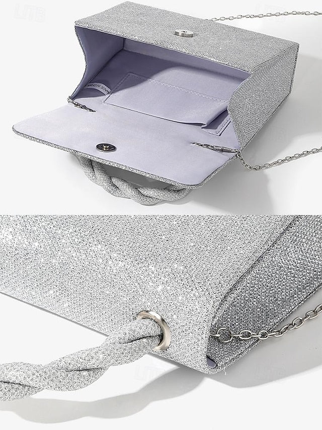 Handbag Glitter and Women's Handle with Silver Braided