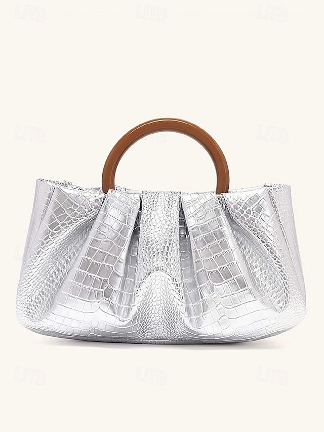 Pleated Bag with Acrylic Tote Faux Clutch Leather Women's