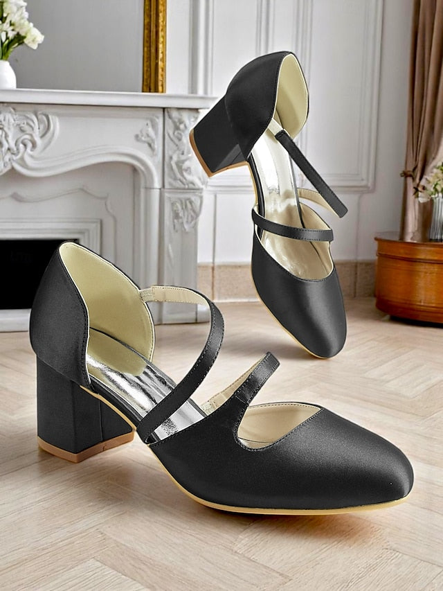 – Women's Mary Jane 1950s Heels Satin Green Elegant Block