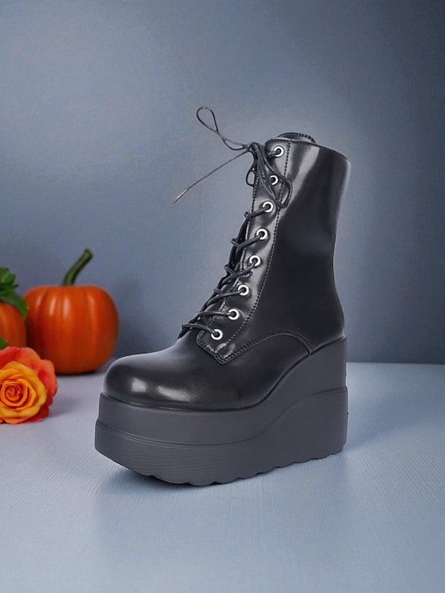 Boots Platform Ankle and Lace-Up Women's - Bold Black Red