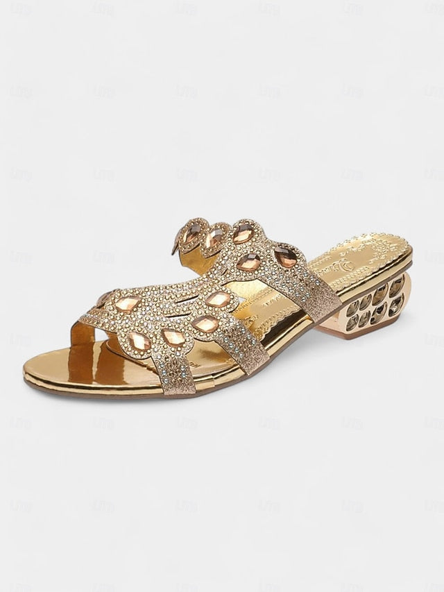 Embellishments Gold with and Open-Toe Sandals Blue Crystal –