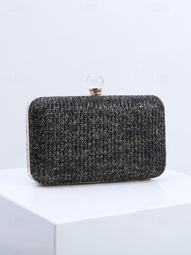 Stylish Elegant with Purse Pearl Clasp - Straw Clutch