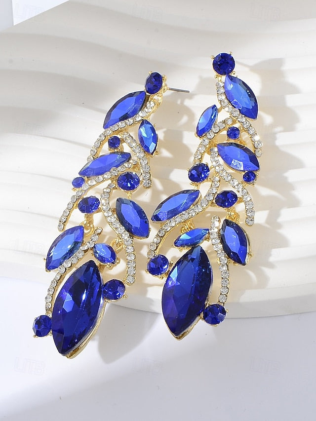 Gold Crystal Earrings Leaf Design Elegant - Women's