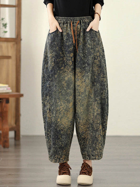 Denim Flower Retro Autumn Harem Women Pants