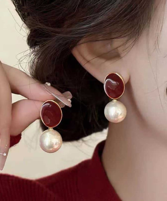 Pearl Drop 2025 New Earrings Overgild Red Copper