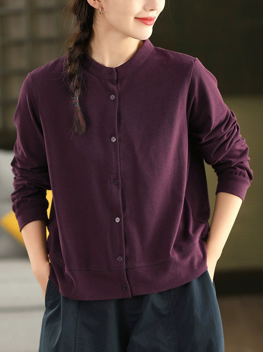 Color Shirt Autumn O-Neck Casual 100%Cotton Pure Women