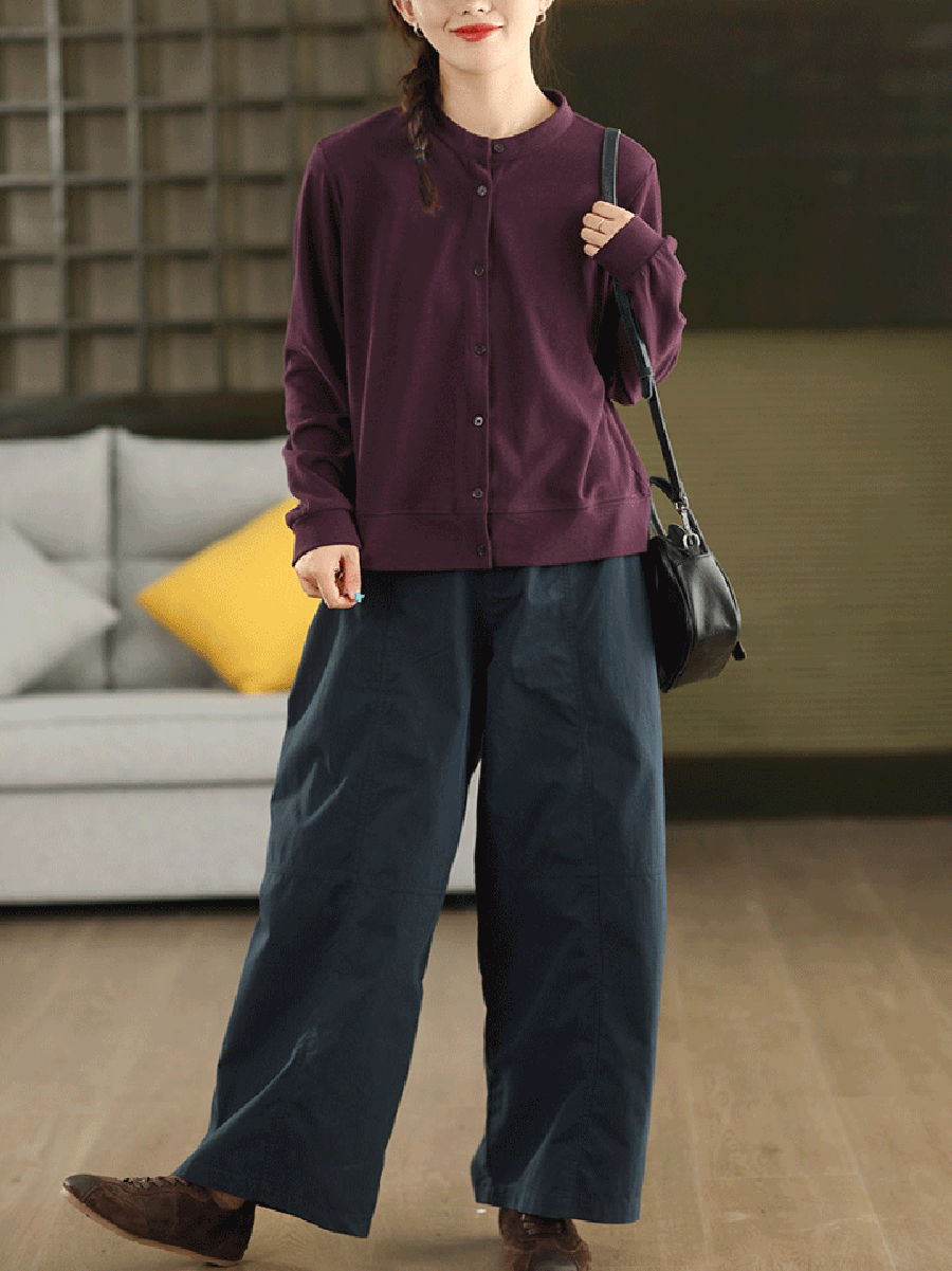 Color Shirt Autumn O-Neck Casual 100%Cotton Pure Women