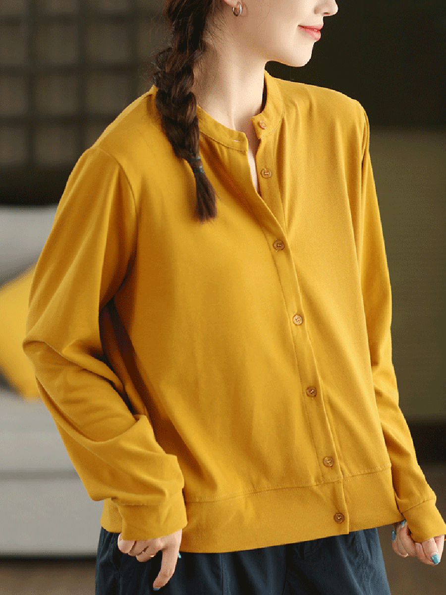 Color Shirt Autumn O-Neck Casual 100%Cotton Pure Women