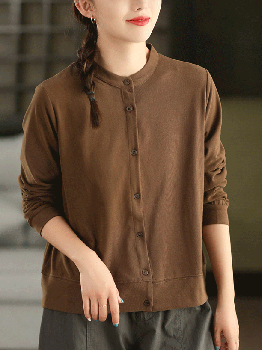 Color Shirt Autumn O-Neck Casual 100%Cotton Pure Women