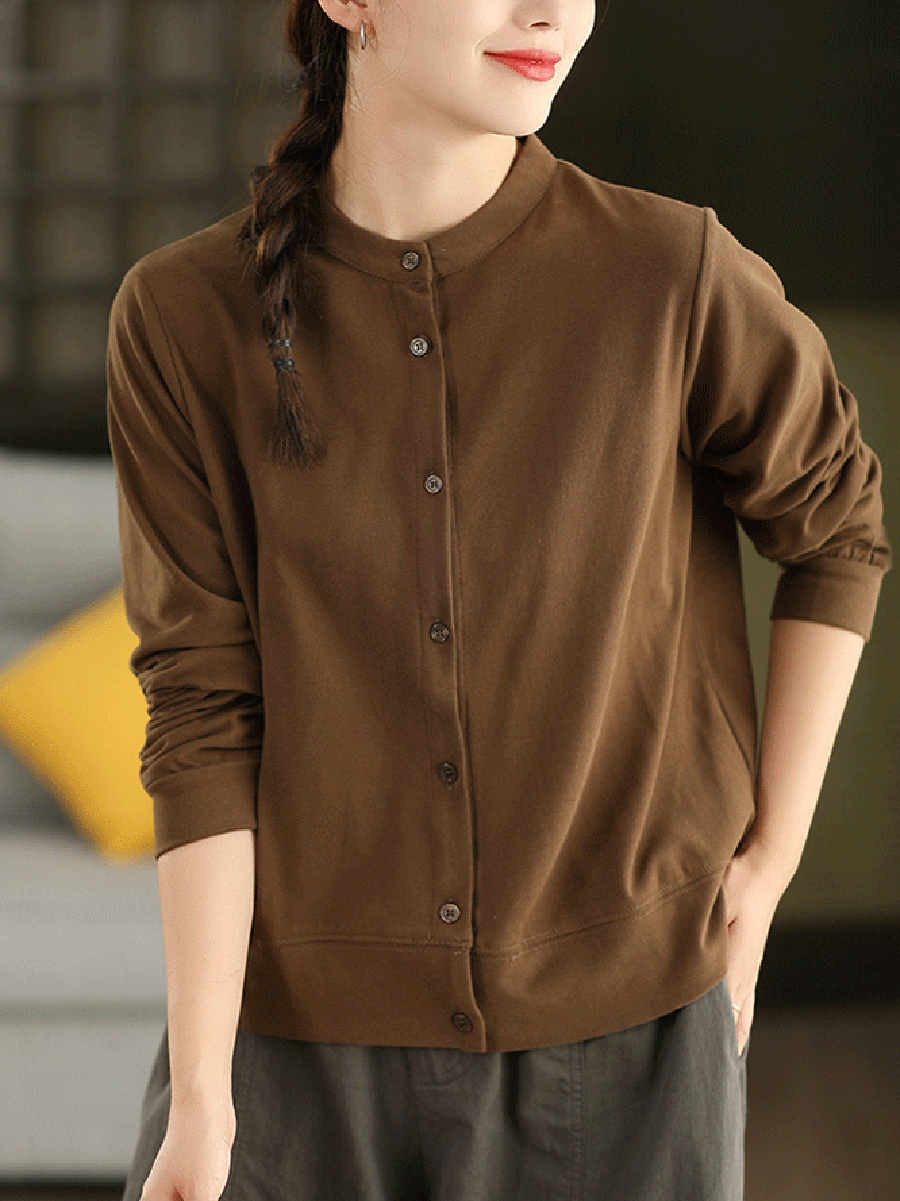 Color Shirt Autumn O-Neck Casual 100%Cotton Pure Women