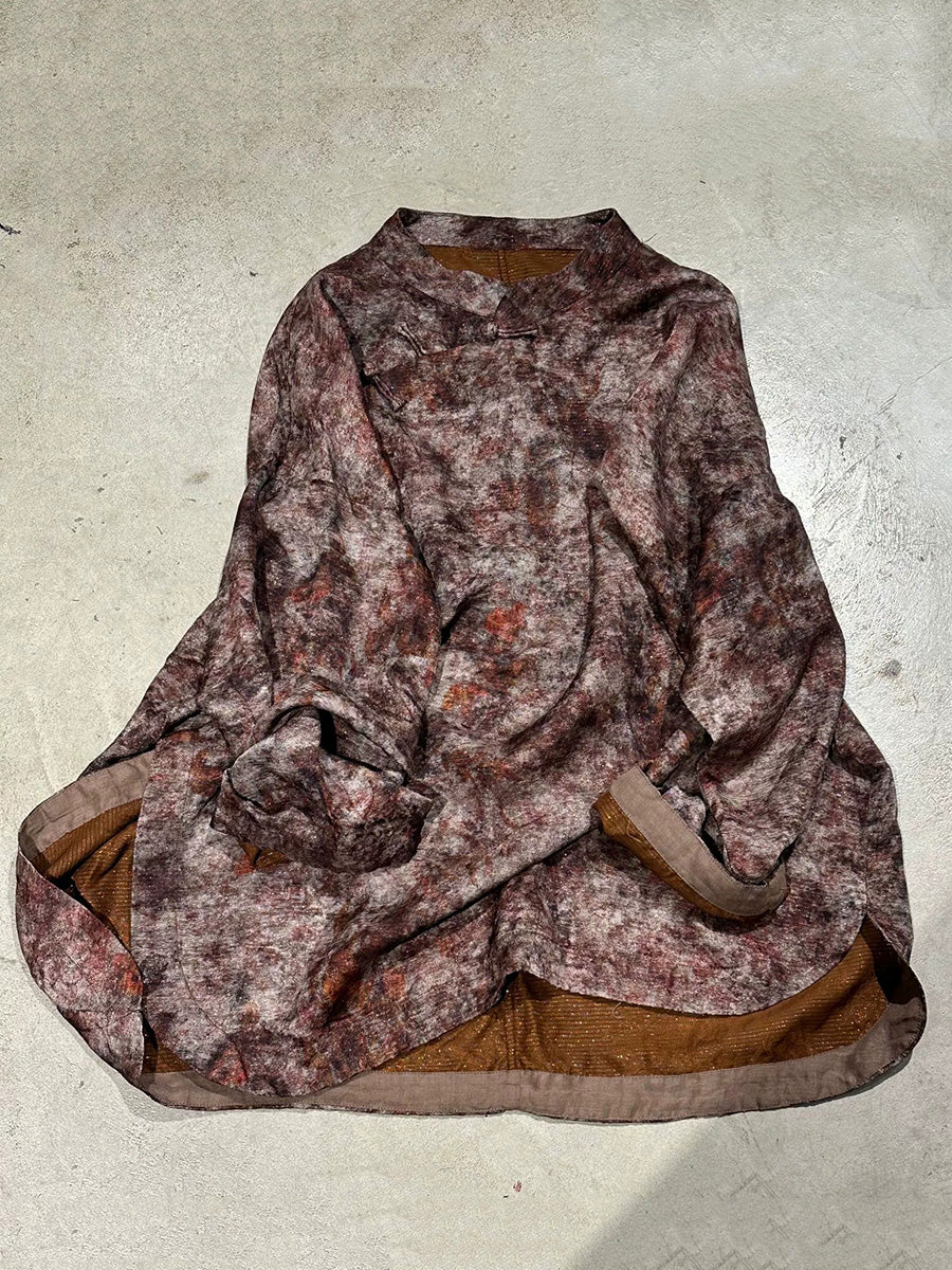 Collar Stand Autumn Shirt Ethnic Women Print