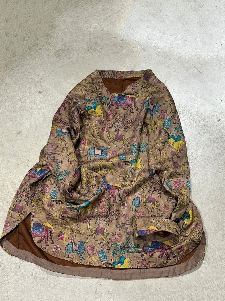 Collar Stand Autumn Shirt Ethnic Women Print