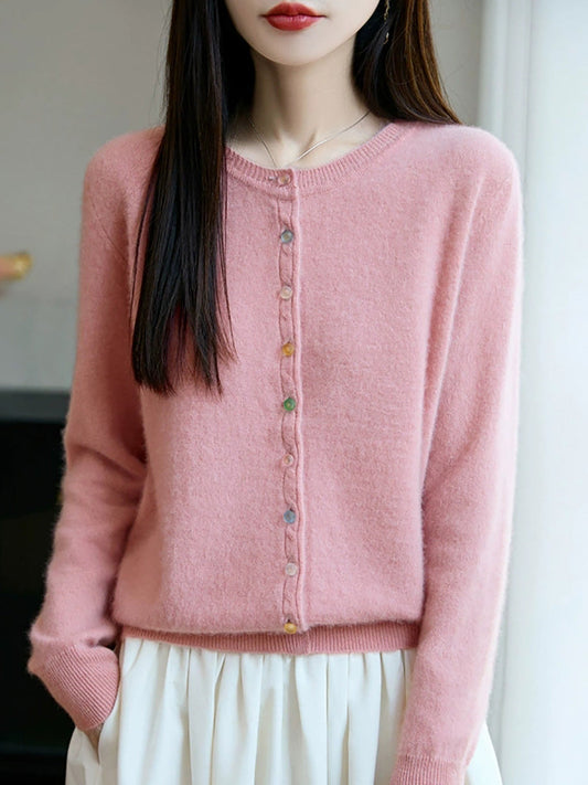Casual Color Autumn Women Pure Knitted Sweater O-Neck