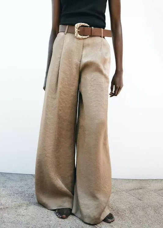 Wide High Leg American Brown Pants Silk Style Waist Light Summer
