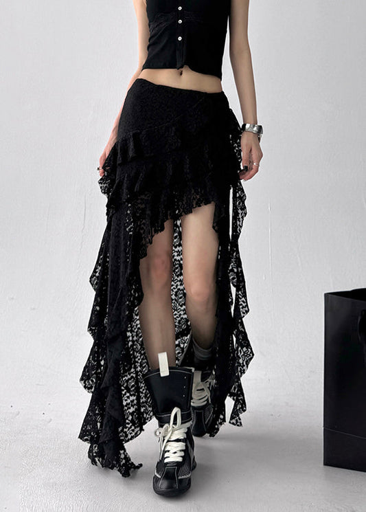 Asymmetrical Art Black Lace High Waist Skirt Summer