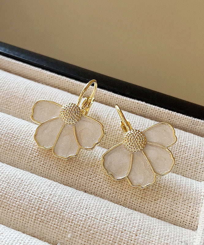 Gold Drop Art Earrings Alloy Petal Copper