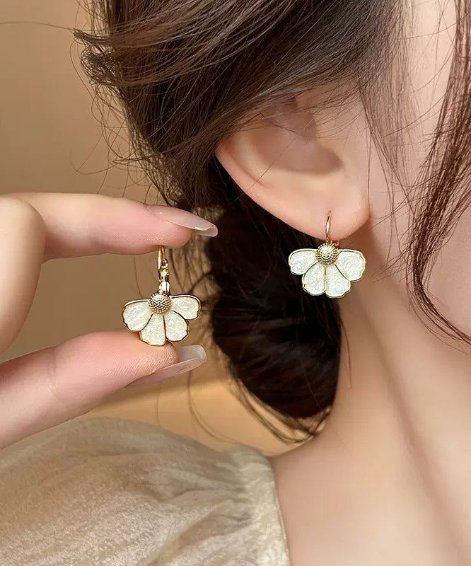 Gold Drop Art Earrings Alloy Petal Copper