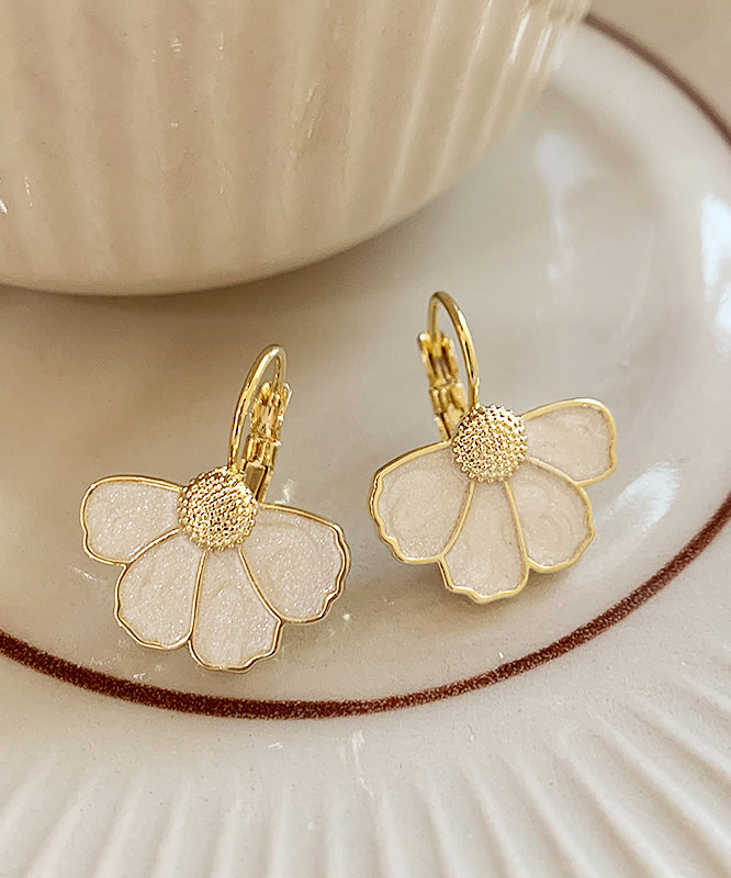 Gold Drop Art Earrings Alloy Petal Copper