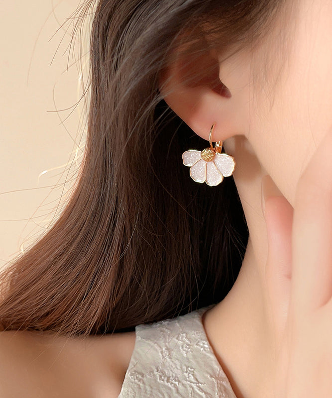 Gold Drop Art Earrings Alloy Petal Copper