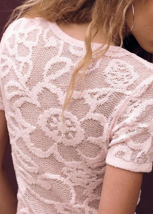 Hollow Shirts Out T Neck Knit O Summer Pink Art