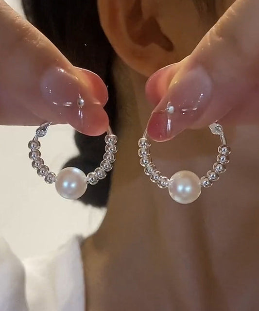 Copper Silk Silver Hoop Art Pearl Broken Earrings