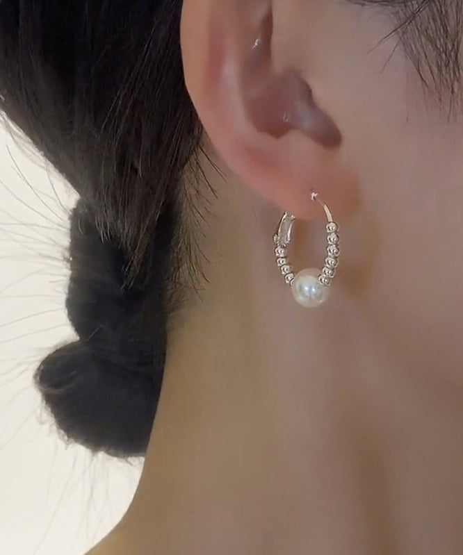 Copper Silk Silver Hoop Art Pearl Broken Earrings