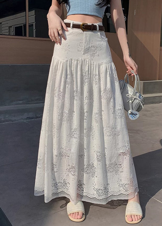 Waist White High Art Skirt Out Hollow Summer Lace
