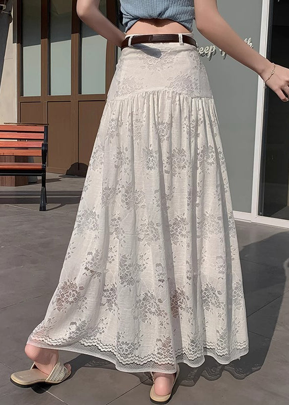 Waist White High Art Skirt Out Hollow Summer Lace