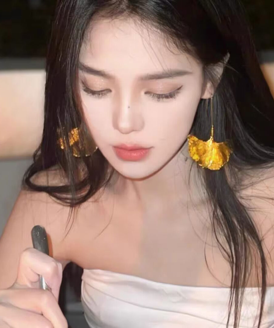 Gold Ginkgo Drop Copper Beach Overgild Earrings Leaf