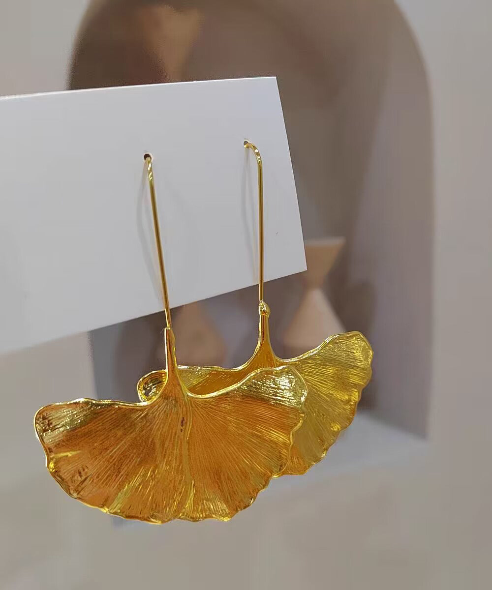 Gold Ginkgo Drop Copper Beach Overgild Earrings Leaf