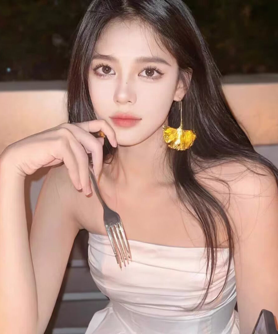 Gold Ginkgo Drop Copper Beach Overgild Earrings Leaf