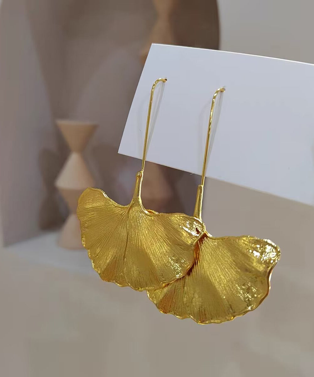 Gold Ginkgo Drop Copper Beach Overgild Earrings Leaf