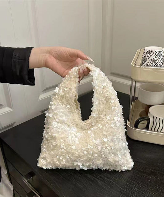 Sequins White Handbag Womens Beautiful Tote