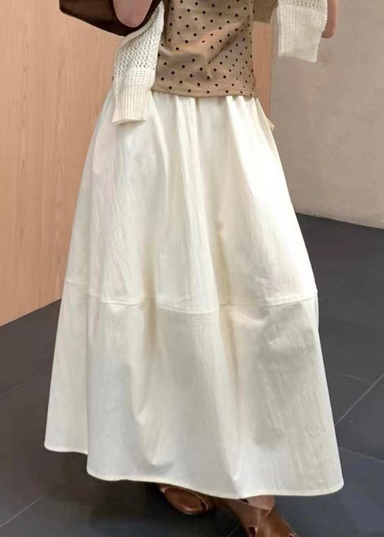 Waist Patchwork Elastic Skirts Solid Cotton Beige