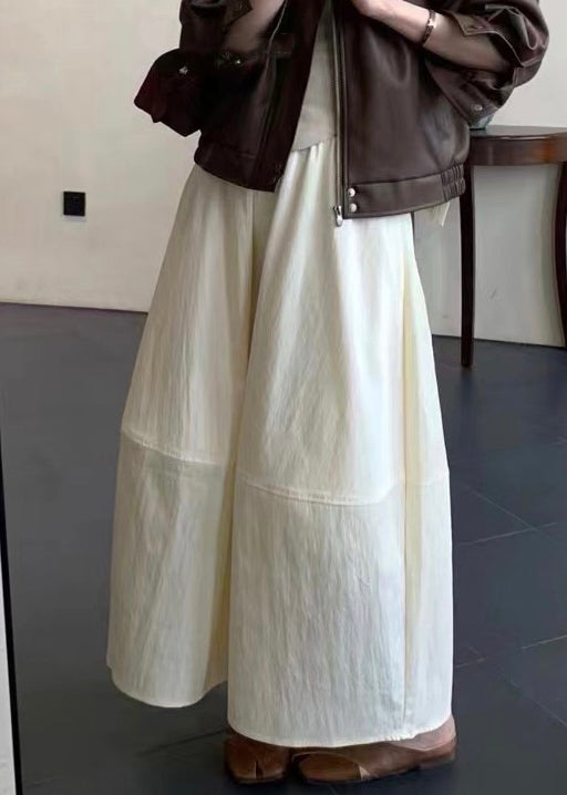 Waist Patchwork Elastic Skirts Solid Cotton Beige