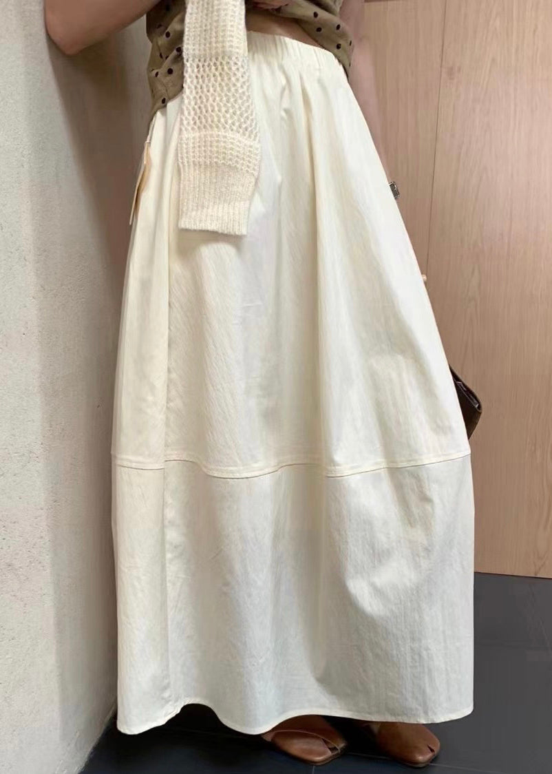 Waist Patchwork Elastic Skirts Solid Cotton Beige