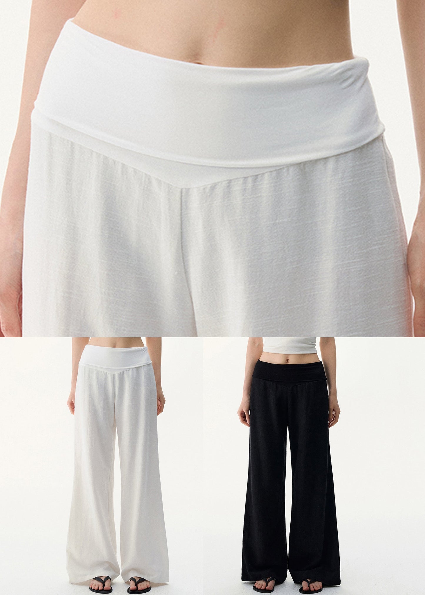 Linen Pants Elastic Cozy Black Waist Wide Leg